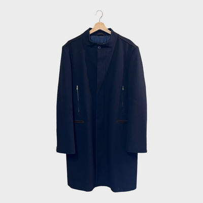 Wool Coat Jacket In Navy Blue - Front