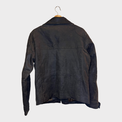 Leather Biker Jacket In Dark Brown Back