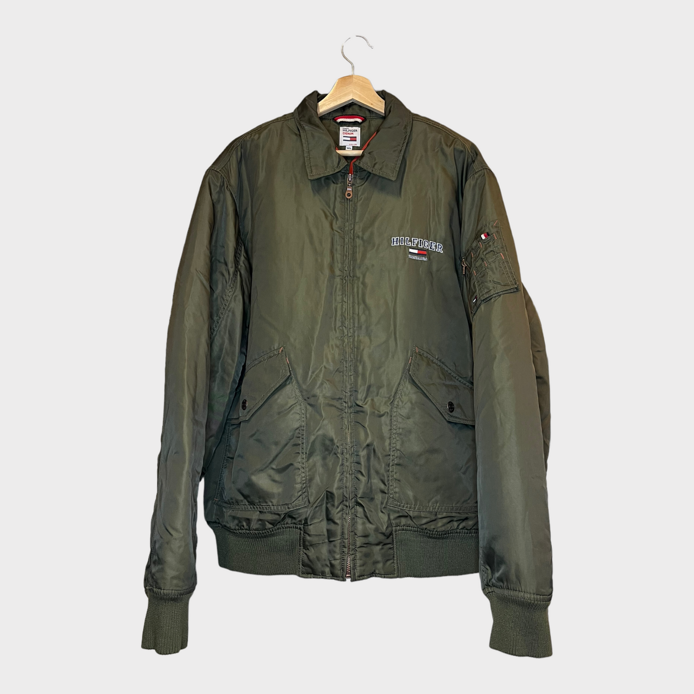 Front of the Tommy Hilfiger Collegiate logo bomber jacket
