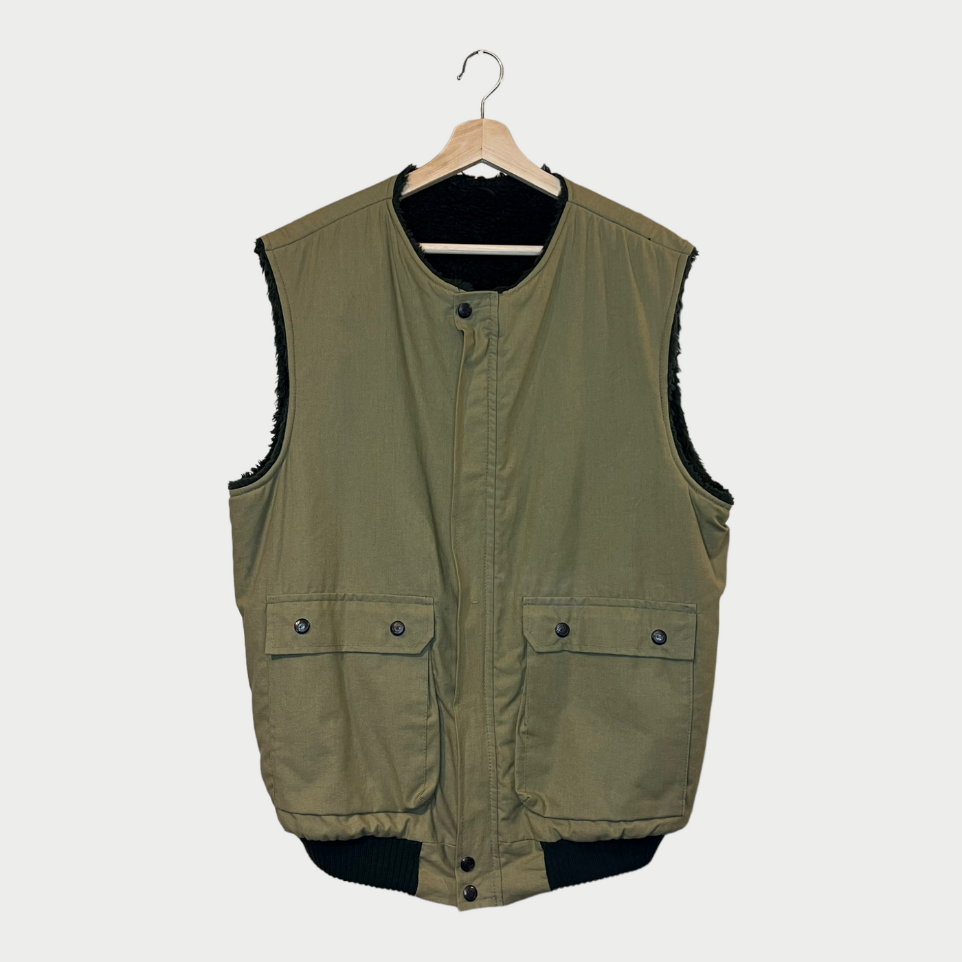 Vest With Black Pile Lining In Forrest Green Front