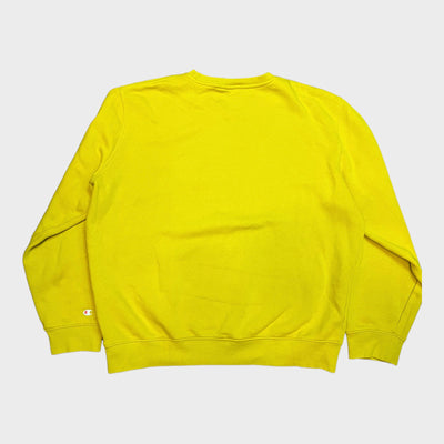 Back of the Champion varsity sweatshirt in bright yellow