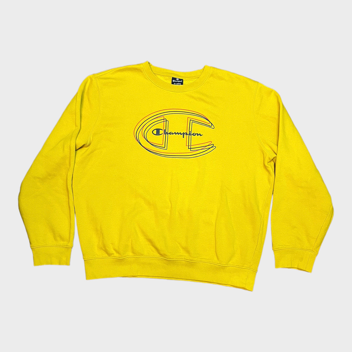 Front of the Champion varsity sweatshirt in bright yellow