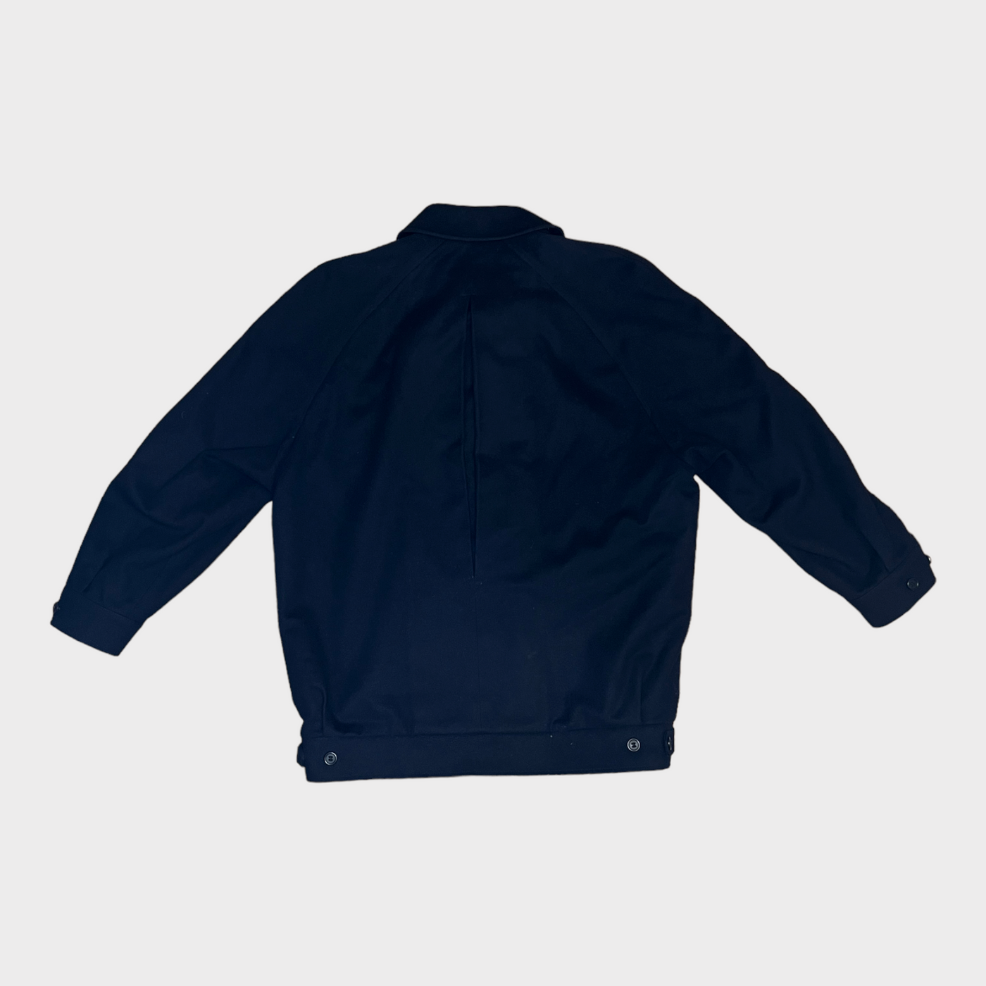 Back of the BURBERRY Short Wool Jacket in navy blue.