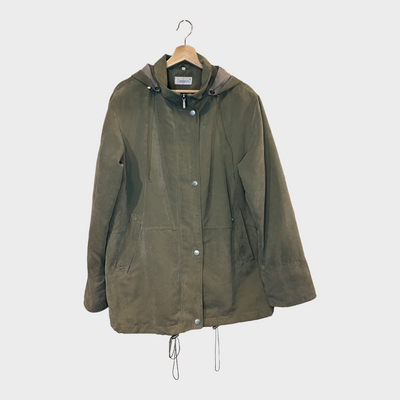 Suede Jacket In Olive Green with big hood front