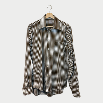 Shirt In Small Chequered Pattern Brown and White Front 
