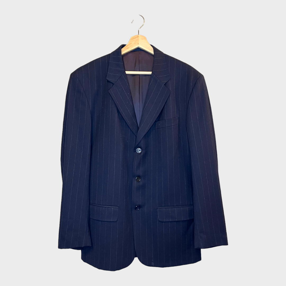 White striped blazer in a perfect navy blue color - Front