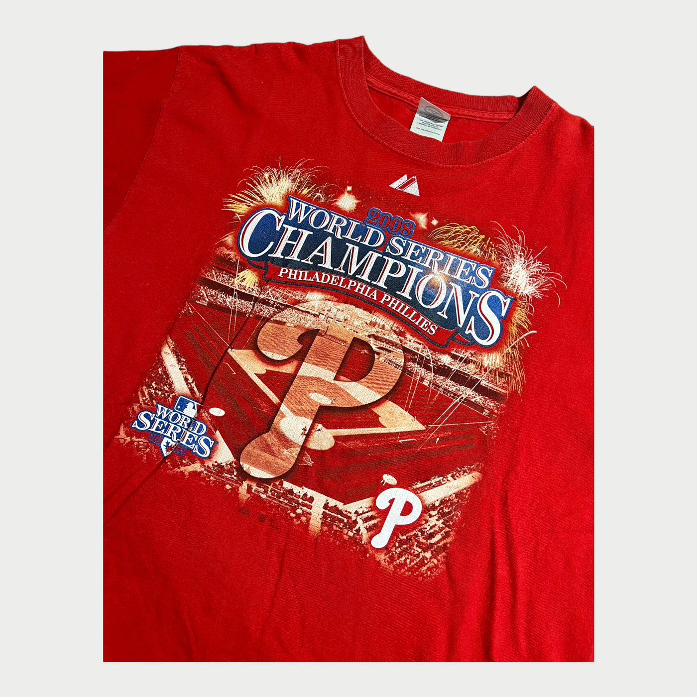 Vintage T-Shirt With 2008 MLB World Series Champions Graphic Front Close-up
